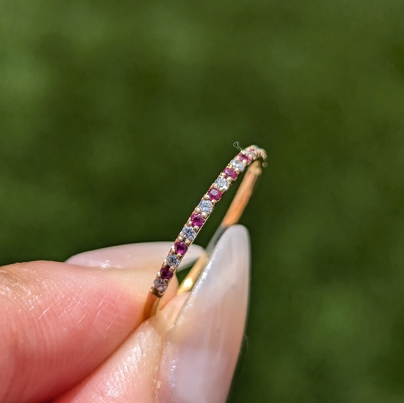 14k Yellow Gold Ruby and Diamond Dainty Band Ring - Picture 4 of 7
